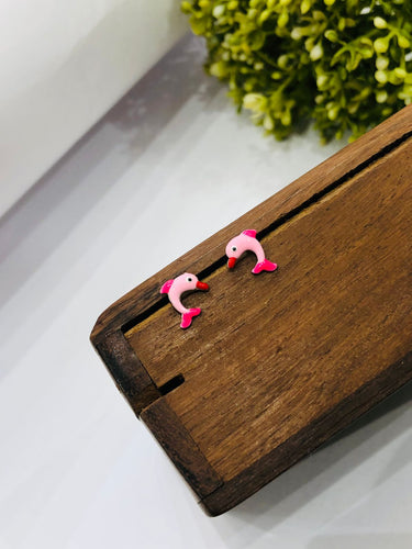 925 Silver Pink Dolphin Earrings